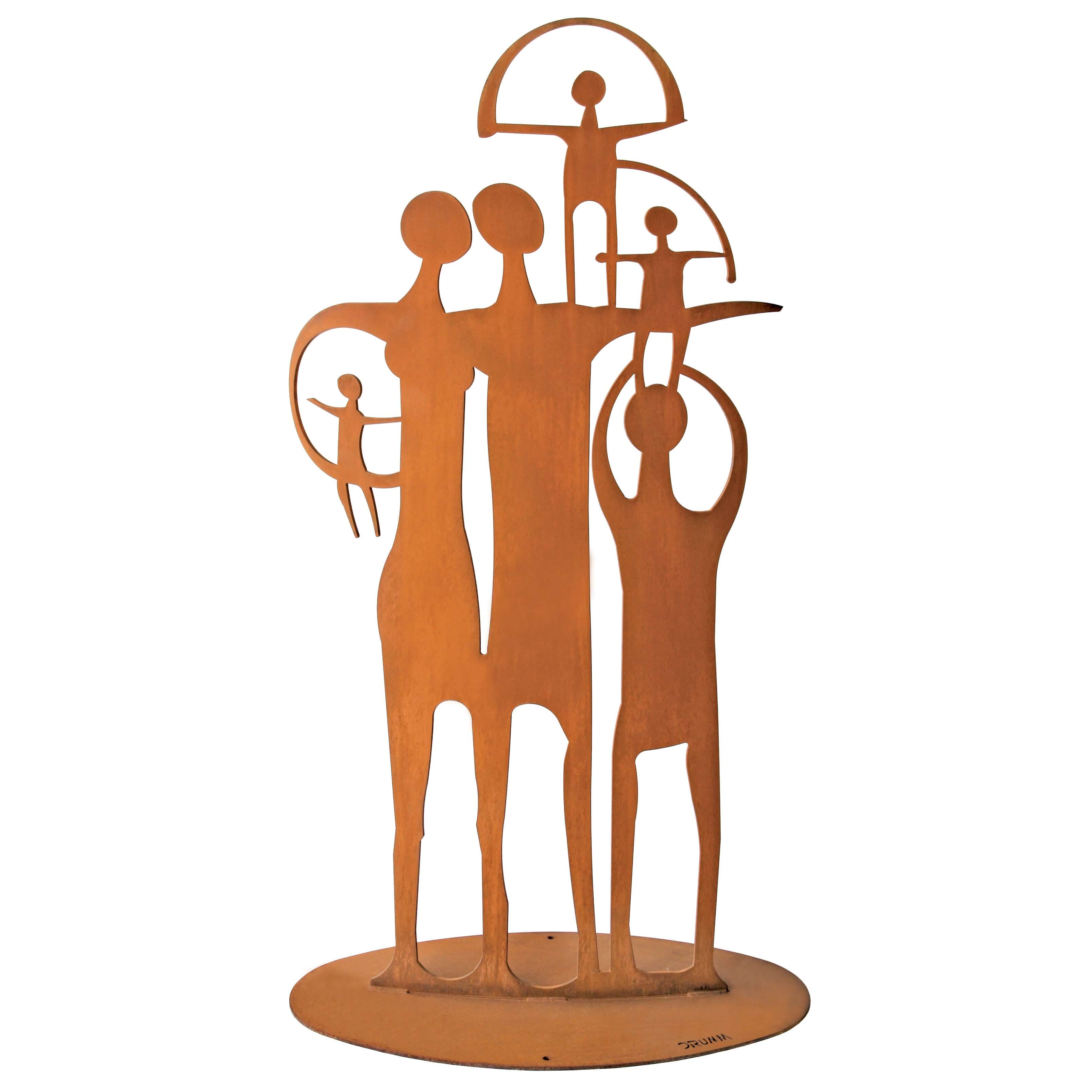 Family Group Sculpture - Metal Yard Art Sculpture - Steel, Rust Patina / Four (4) - Cricket Forge